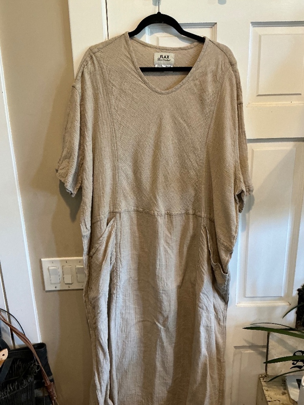 Flax maxi dress in oatmeal with pockets! Plus size 3G